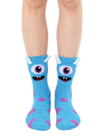 Living Royal Footwear Fuzzy Blue One-Eyed Monster Crew Socks by Living Royal *